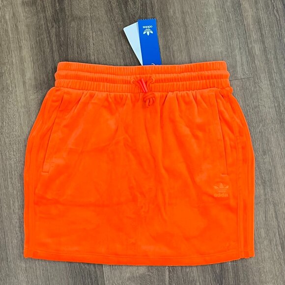 ADIDAS X Jeremy Scott Velour Mini Skirt Orange Y2K Collab Sz M - Picture 2 of 12